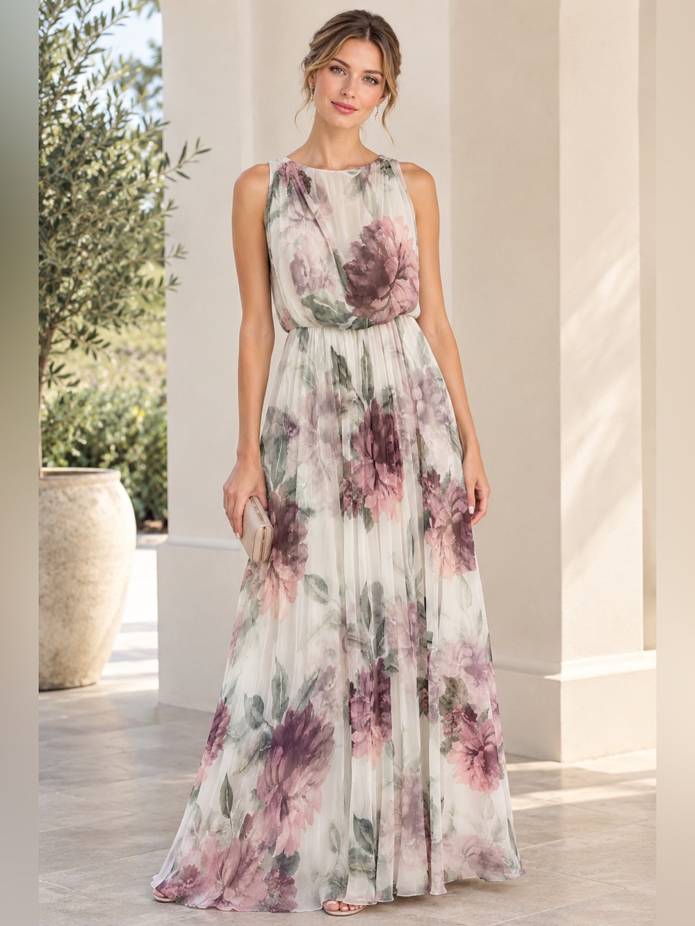 Floral Chiffon Maxi Dress - Blush Floral